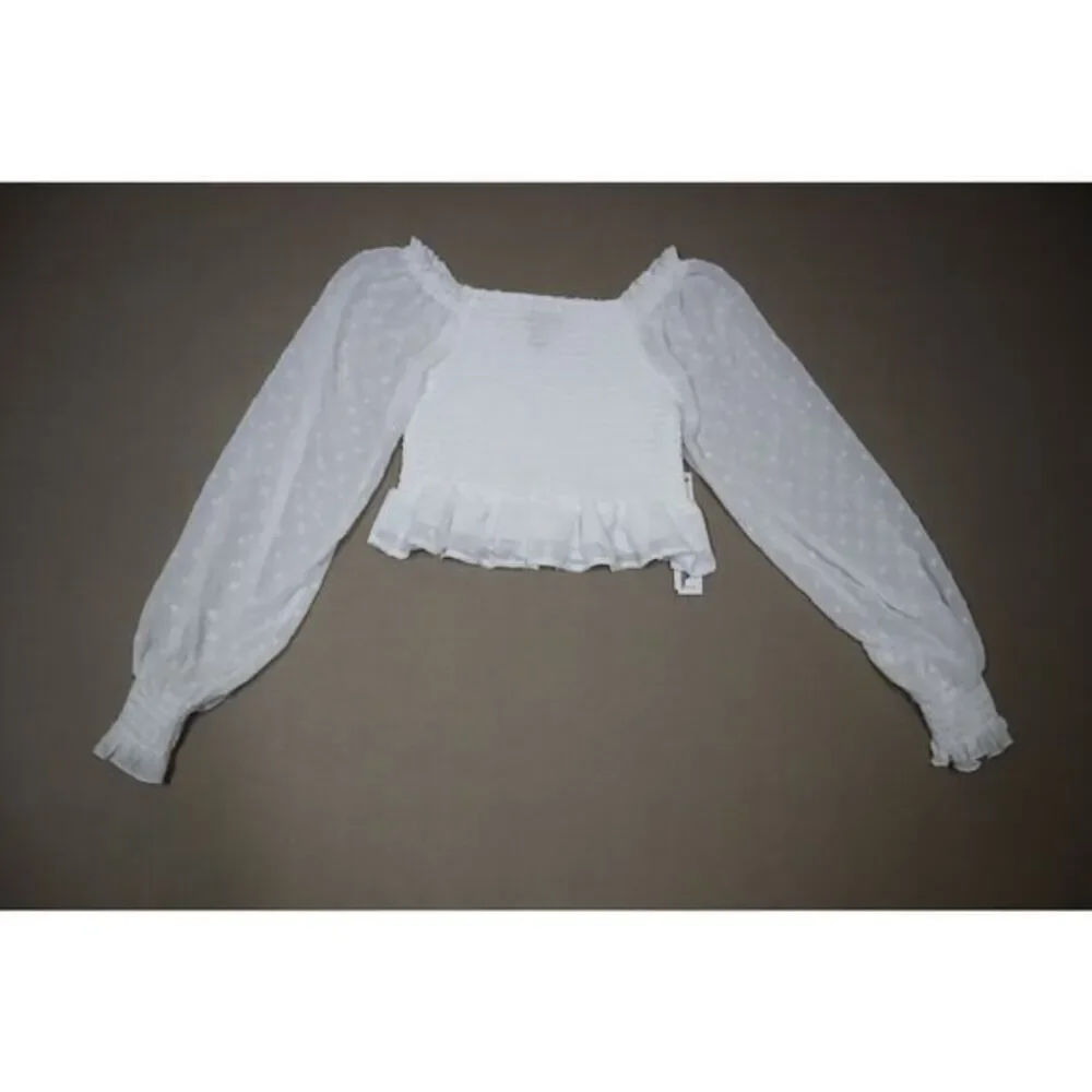 Aqua Girls‎ White Swiss Dot Smocked Top Size L 10/12